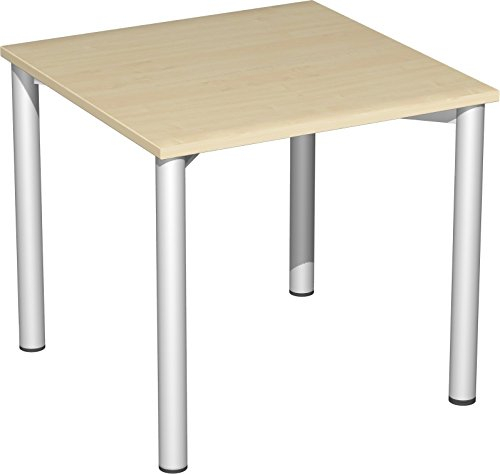 Gera Möbel 4 Fuß Flex Schreibtisch Feste Höhe, Holzdekor, ahorn/Silber, 80 x 80 x 72 cm