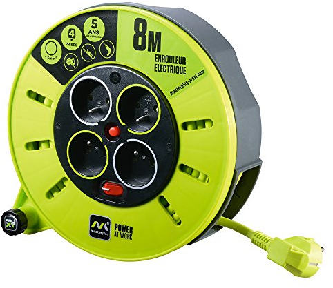 Masterplug Pro-XT Rallonge à quatre prises, 8 mètres, 16 ampères, câble vert