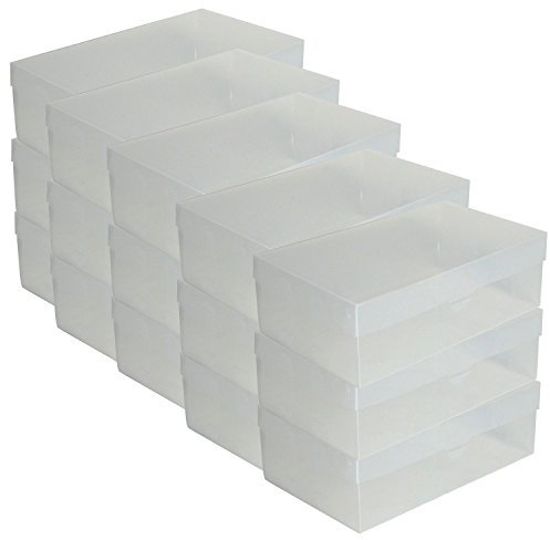 15x DynaSun PP435 Boîte à Chaussure de Rangement Escarpin Conteneur Organisateur Robuste Transparente Empilable et Pliable pour Hommes et Dames