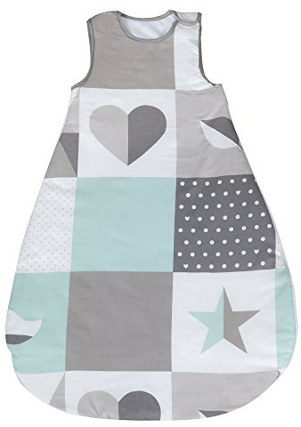 roba sovsäck 90 cm glad patch - babys sovsäck helårsbruk för sommar & vinter - av andningsbar bomull - mint/grå