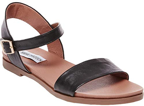 Steve Madden Women's Dina Flat Sandal, black leather, 8