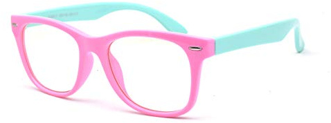 JUSLINK Blue Light Glasses for Kids, Flexible Computer Blue Light Blocking Glasses for Boys and Girls Age 4-13(Pink-green)