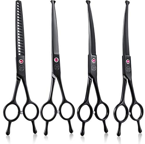 Moontay 7 Dog Grooming Scissors Set with Safety Rounded Tip, Black