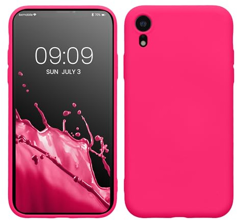 kwmobile Hülle kompatibel mit Apple iPhone XR Hülle - gummierte TPU Silikon Handyhülle - Schutzhülle für kabelloses Laden - Case in Neon Pink