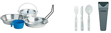 Ferrino Mono Popote, Set Da Cucina Per Campeggio Unisex, Grigio, 1 Persona & Posate, Set Cucchiaio, Forchetta E Coltello Multiuso Da Campeggio Grigio