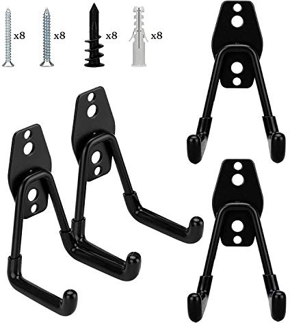 Steel Garage Storage Utility Double Hooks, Heavy Duty Hangers Wall Mount Holder J Hook Garage Organizer for Power Tools, Bikes, Ladders, Ropes, Hoses, Bulk Items Storage