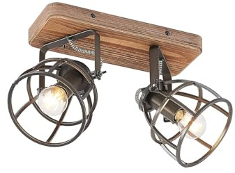 Lindby Deckenlampe Rutger (Retro, Vintage Antik) aus Holz (2 flammig E14) - Deckenleuchte Lampe Wohnzimmerleuchte