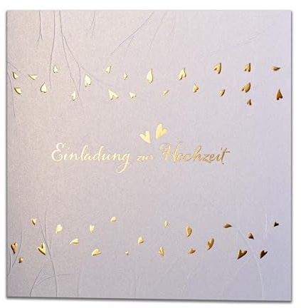 Art Nuvo HOCHZEITSEINLADUNGEN - SATZ 20 St, 135x135mm MIT BEDRUCKBAREN EINLAGEN UND UMSCHLÄGEN FÜR HOCHZEIT – FARBIGE, METALLISCHE FOLIE, GEPRESSTES MUSTER AUF METALLICPAPIER, ZAP_DE_22