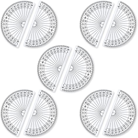 TSHAOUN Paquete de 10 transportadores de plástico, transportador de plástico para medición de ángulos Matemáticas 180 grados juego de transportadores de matemáticas, transparente (10 Pack)