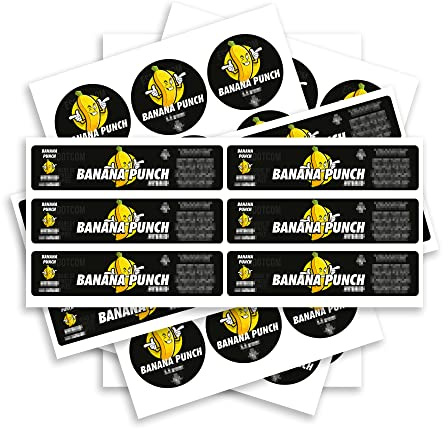 60ml Jar Stickers - Lid and Side Label Stickers- 3.5g Glass Jar Stickers - Stickers ONLY - Banana Punch x20