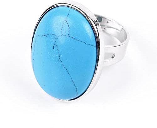 SLEA Ring Verstellbar,Vintage Verstellbare Ringe Blauer Türkis Stein Natürlicher Offener Kristallring Oval Stapelbar Reiki Balance Fingerringe Schmuck Hochzeitsgeschenk Für Damen Männer