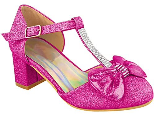 Fashion Thirsty Girls Kids Childrens Low Block Heels Diamante Bow Wedding Party Shoes Bridesmaid Evening Occasion Comfort Heeled Glitter Strappy Sandals Dance Shoes