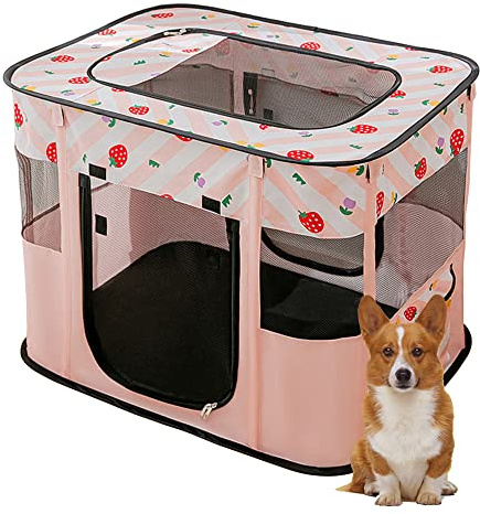 Corralito plegable para mascotas, jaula portátil para cachorros, perros, gatitos, gatos, interiores y exteriores, valla desplegable para mascotas (M,rosa)