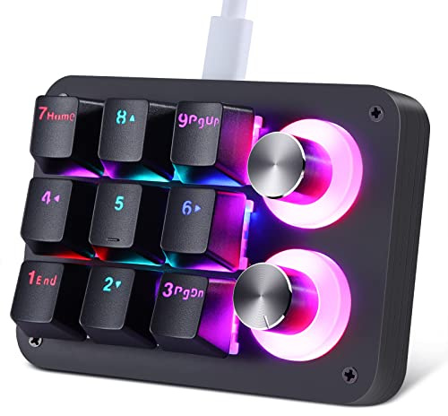 Koolertron 9-Key Mechanical Numpad with 2 Programmable Knobs, LED Backlit Macro Gaming Keyboard, Fully Customizable Numeric Keypad for PC