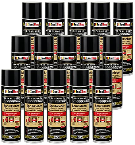 Isolbau Sprühkleber 15 x 500 ml - Extra starker Kleber für Heimwerk & Industrie - Klebe-Spray für Schaumstoff, Holz, Stoff, Leder, Filz uvm