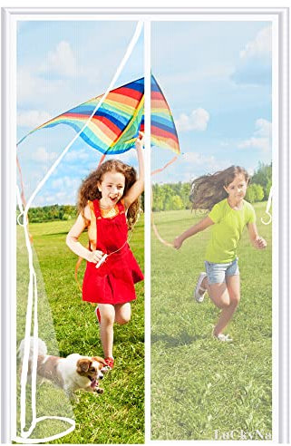 Insektenschutz Tür Vorhang Weiß 120x270cm Polyester Lamellenvorhang mit Klettband Klettverschluss Klemmleiste Fliegenvorhang Kinderleichte Klebemontage