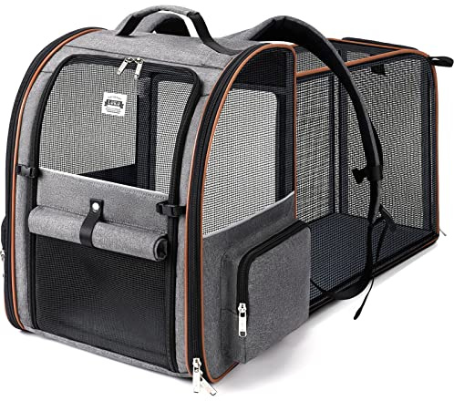 Lekebobor Extra Large Cat Backpack Carrier Expandable Pet Carrier Backpack for Small/Medium Dogs and Medium/Large Cats, Grey
