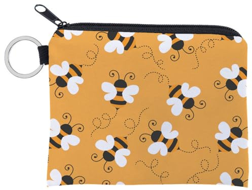 FAVORTALK Women Coin Purse Small Coins Purses Pouches Cute Change Wallets for Girls Bee Print Change Yellow Purse Pouch,3322