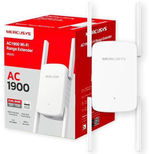 MERCUSYS ME50G AC1900Mbps WiFi Extender Booster, Internet Booster, Ethernet Port, EasyMesh, High-Gain Antennas, Access Point, Repeater, TP-Link Extender,App Control Easy Setup,UK Plug