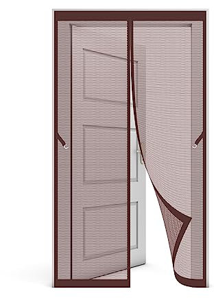 Insektenschutz Vorhang 225 x 240 cm Insektenschutz Gaze Ohne Bohren Kinderleichte Klebemontage Magnet vorhang Für Balkontü Terrassentür Fenstertüren Garage, Braun