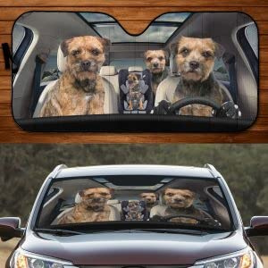 Front Windshield Sun Shade Funny Border Terrier Family Driving Dog Lover Front Window Sunshades Keep Vehicle Cooler Windscreen Car Sunshades Universal For Car Truck Suv