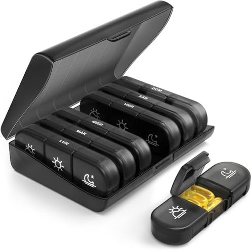 AUVON Pastillero Semanal 3 Tomas Español, Pastillero Diario Grande 7 Dias con 21 Compartimentos, Dosificador de Comprimidos Portátil para Medicinas, Vitaminas, Aceite de Pescado