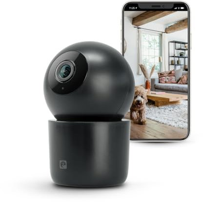 Garza Smart - Cámara de Vigilancia 360º Interior Inteligente IP WiFi 2.4GHz, 1440P 2.5K (Quad HD), Visión Nocturna, Detector IA (Personas, Animales, Ruido...), Control Remoto por App (Negro)