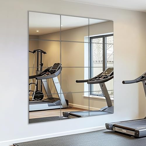 VASUHOME Home Gym Mirrors 12 Inch x 12PCS, HD Glass Wall Mounted Mirror Tiles for Home Gym, Bedroom, Living Room, Door, Closet