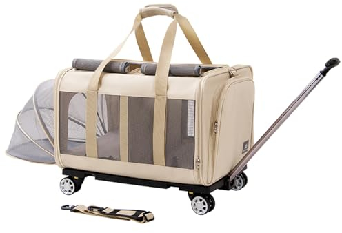 Falten Katzenbox Transportbox 2 Katzen,Transporttasche mit Teleskopgriff & Rädern Super Belüftetes Design Ideal für Reisen/Spaziergänge/Camping, Grau (Color : Yellow, Size : C)