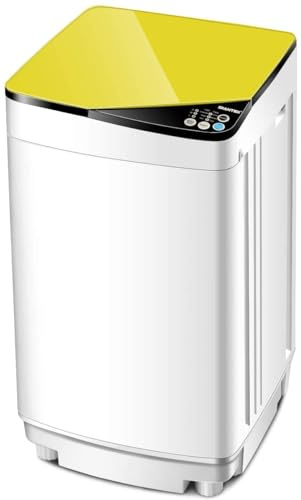 Waterjoy Portable Washing Machines, 7.7 lbs Load Capacity Portable Washer and Dryer Combo with Built-in Barrel Light & LED Display for Household and Apartment （Yellow）