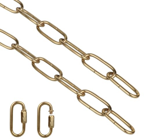 Helunsi Lighting Chain, 6 Feet Imitation Copper Light Fixture Chain, Metal Chandelier Chain Extension with Connection Link Lock, Heavy Duty Hanging Chain Lamp Fixture Pendant Ceiling Decorative Kit 6'