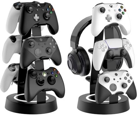 Game Controller Holder 3 Tier-Universal Headphone Stand for Desk, Aluminum Controller Stand Headset Holder Desk Storage Organizer Compatible with Xbox PS4 PS5 Switch PC Gaming Accessories(Black)