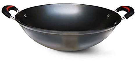 OQHAIR Wok per induzione Pentola Grande in ghisa Binaurale Ghisa Non Rivestita Stir-Fry Fornelli a Gas Applicabile Tradizione Wok Antiaderente 34/36 / 38cm (Dimensioni : 36cm) (38cm)