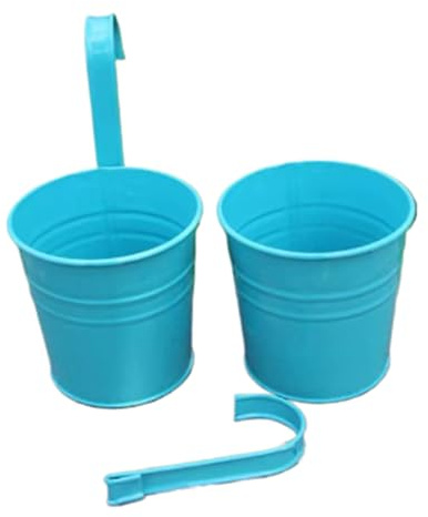 Eleutheromania 2 Stück Blumentopf hängend, Blumentöpfe zum Aufhängen Hängend aus Metall für Balkon, Zaun, Garten, Wan（