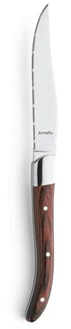 Amefa Royal Steak Steakmesser Set 4-teilig Holzgriff | Messer mit mikrogezahnter Klinge | Messer für Steak, Fleisch und Pizza | Steakbesteckset Im Etui