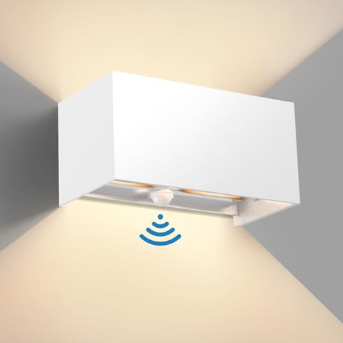 vatato 24W Außenwandleuchte mit Bewegungsmelder, IP65,3000K Warmweiß LED Wandleuchte Außen/Innen Aluminium, Einstellbarer Lichtstrahl außenlampe mit bewegungsmelder für Flur/Weg (Weiß 1 Stück)