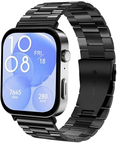 Hexasider metallarmband kompatibla med Watch Fit 3-armband, rostfritt stål ersättningsarmband för Watch Fit 3, klockarmband för kvinnor och män, Rostfritt stål