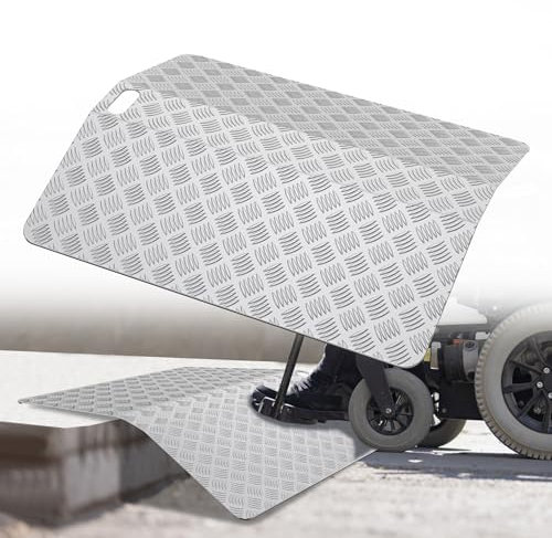 HENGMEI Rampa per sedia a rotelle, in alluminio, 60 cm, lunghezza ponte per sedia a rotelle, rampa per soglia, capacità di carico 300 kg, colore argento