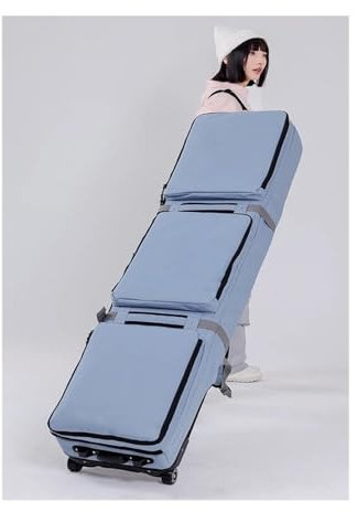 BUUNHI Skitasche Skitaschen mit Rollen, Furnier-Doppelbrett-Ski-Baseball-Trolley, Doppelbrett-Skitasche Skisack(Fog Blue 150x36cm)