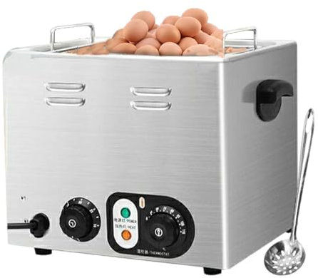 forplubossmmp Hervidor De Huevos Comercial De 6 L con Cesta De Malla | Hervidor De Huevos De Aguas Termales De 30 A 110°C | Escalfador De Huevos De Aguas Termales De Gran Capacidad para 45 Huevos