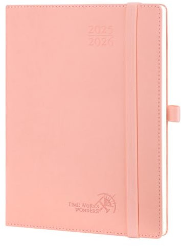 POPRUN Kalender 2025 2026 Wochenplaner (Aug.2025-Dez.2026) Softcover mit PU-Leder, ca. A5 (22 x 16,5 cm), 17-Monate-Terminplaner 1 Woche 2 Seite mit FSC®-Zertifiziertem Papier - Rosa