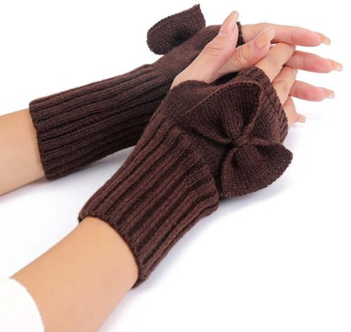 CABODYALS 2 par bruna stickade fingerlösa handskar vinter virkade armvärmare ärmar rosett mjuka tumhål handskar stickade hand handled vantar bulk för kvinnor skriva körning sms tillbehör