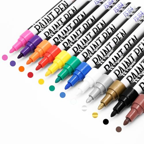 Alitastro Paint Pens Permanent Markers - 12 Pack Quick Drying Waterproof Oil Based Paint Markers, Medium Tip, Marker Pen for Metal, Rock Painting, Wood, Plastic, Canvas, Mugs, Stone (12 Colors)