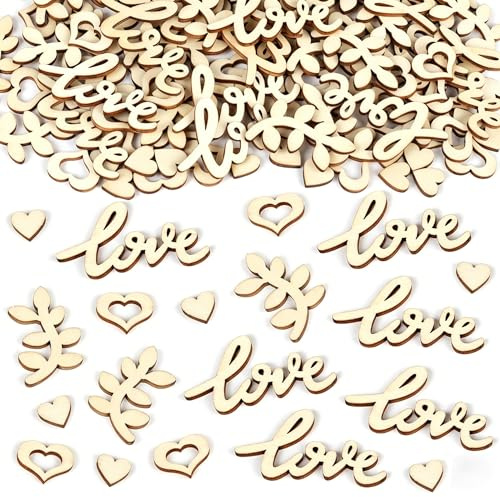 100 Stück Streudeko Hochzeit Holz, Herzen Konfetti Hochzeit, Love Herz | Hochzeitsdeko Tisch für Verlobbung Valentinstag Geburtstag DIY