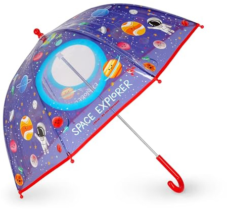 Legami - Ombrello per Bambini Dancin' In The Rain, Tema Space, Struttura Antivento, Apertura manuale, Chiusura in Tessuto con Spazio per Nome, Impugnatura a Gancio, 73x65 cm