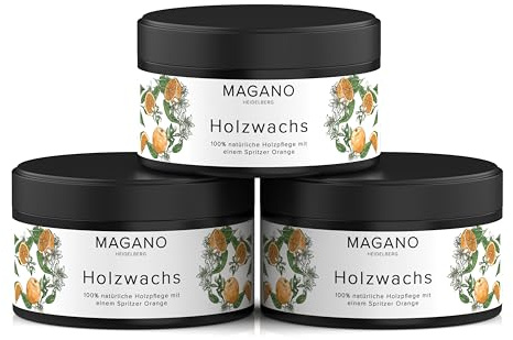 MAGANO - Entretien du bois - Cire de bois 100 % naturelle sans solvant - Parfait pour les planches à découper, les meubles, les plans de travail et autres bois - Avec de l'huile d'orange et de la cire