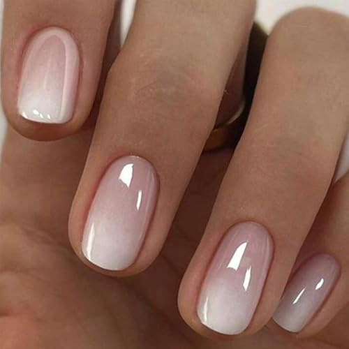 24 uñas postizas cuadradas cortas con diseño francés cromado – uñas postizas reutilizables con y lima para manicura DIY