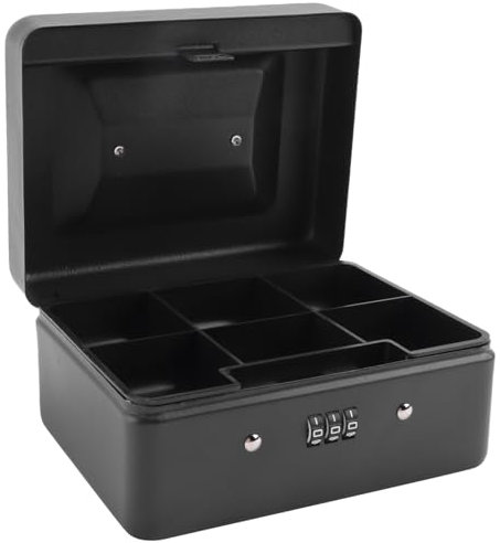 Agwuoetr Haltbare Metall-MüNzbox mit AbschließBarem Aufbewahrungsfach - Kleine MüNzbox mit Zahlenschloss 15 X 12 X 7,7 cm (Schwarz)
