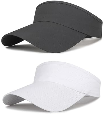 FOUNSHO 2 Pièces Visières de Pare Soleil Femme Homme, Visor Protection été Anti-Soleil Maille Chapeau Visières Séchage Rapide Sport Cap pour Golf Tennis (FR/ES, Alpha/Lettres, M, L, Blanc + Noir)