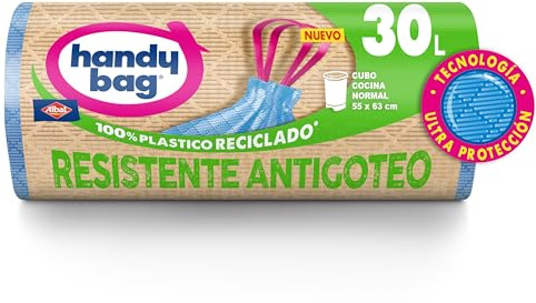 Handy Bag Bolsas de Basura Resistente Antigoteo, 100% Reciclado, Autocierre, 30L, 12 Bolsas, 1 Paquete
